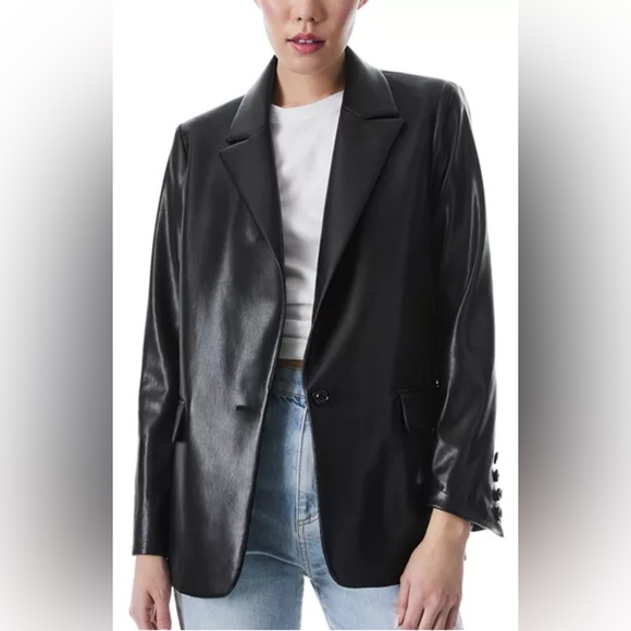 NWT RARE Authentic Streetwear Edgy Tailored Alice + Olivia Faux Leather Jacket - Picture 6 of 13